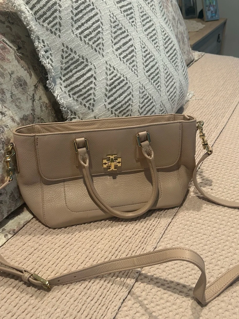 Tory Burch Black Pebbled Leather Double-Zip Crossbody with Wallets